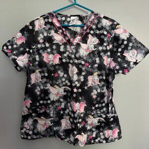 Disney Dumbo Scrub Top XL Black/Gray/Grey